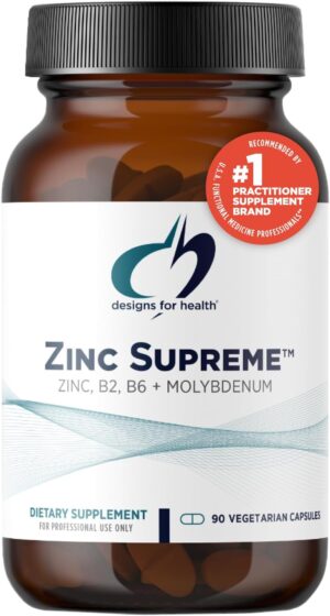 Designs for Health Zinc Supreme - 30mg Zinc Bisglycinate Chelate Supplement with Cofactors Taurine, Vitamin B6, B2 + Molybdenum - Immune Support Supplement - Vegan + Non-GMO (90 Capsules)