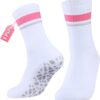 YUEDGE Yoga Pilates Socks for Women, Cushioned Grip Socks Non Slip Crew Workout Training Athletic Socks, 3 Pairs