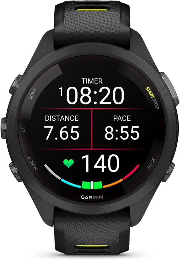Garmin Forerunner 265S Running Smartwatch, Colorful AMOLED Display, Training Metrics and Recovery Insights, Black and Amp Yellow, 42 mm