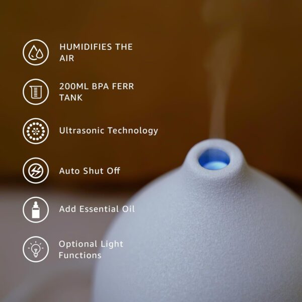 200ML Ceramic Diffuser,Aromatherapy Diffuser,Essential Oil Diffuser with 7 Color Lights Auto Shut Off for Home Office Room,Wood Grain Base (1/3/6/ON hrs Working time)