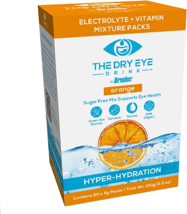 l Ultimate Hydration for Dry Eyes l Sugar-Free Electrolyte Powder Packets l Blended with Vitamins, Green Tea, Turmeric, Taurine, and DHA l 5g x 20 Packets (Orange)