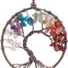 Car Decorative Accessory 7Chakra Tree of Life Ornament Natural Gemstone Tree of Life Charm Healing Crystal Stone Rearview Mirror Accessory Room Bedroom Wall Meditation Decor