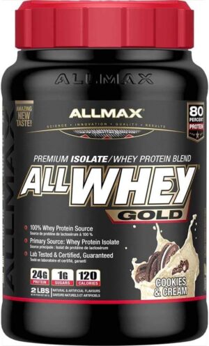 ALLMAX Nutrition Gold ALLWHEY, Cookies & Cream - 2 lb - 24 Grams of Protein Per Scoop - Gluten Free, Low Carb & Low Sugar - Approx. 30 Servings