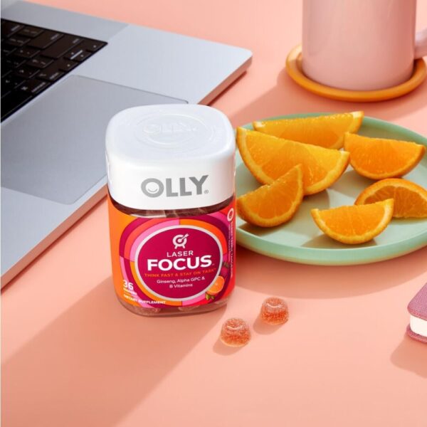 OLLY Laser Focus Gummy, Ginseng, Alpha GPC, B Vitamins, Berry Tangerine Flavor - 36 Count