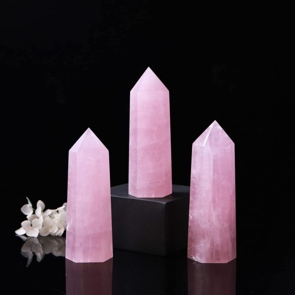Runyangshi Large Rose Quartz Natural Healing Crystal Wand 4.72"-5" Crystals Tower 6 Faceted Single Point Crystal Prism Wand Natural Stones for Meditation Reiki Chakra Therapy Home Decor Gift