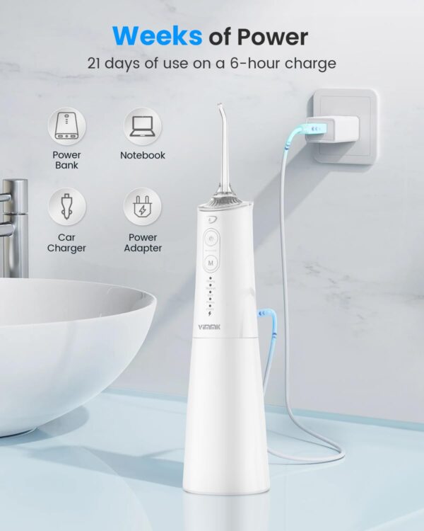Water Flosser for Teeth, Cordless Water Dental Flosser, 9 Jet Tips 5 Modes 300ML IPX7 Waterproof, Portable Rechargeable Oral Irrigator for Home Travel - Gums, Orthodontic, Braces Care - White