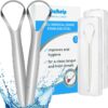 2-Pack Tongue Scraper, 100% Useful Surgical Stainless Steel Tongue Cleaner for Both Adults and Kids, Professional Reduce Bad Breath Metal Tongue Scrapers, Help Your Oral Hygiene (with 2 cases)