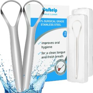2-Pack Tongue Scraper, 100% Useful Surgical Stainless Steel Tongue Cleaner for Both Adults and Kids, Professional Reduce Bad Breath Metal Tongue Scrapers, Help Your Oral Hygiene (with 2 cases)