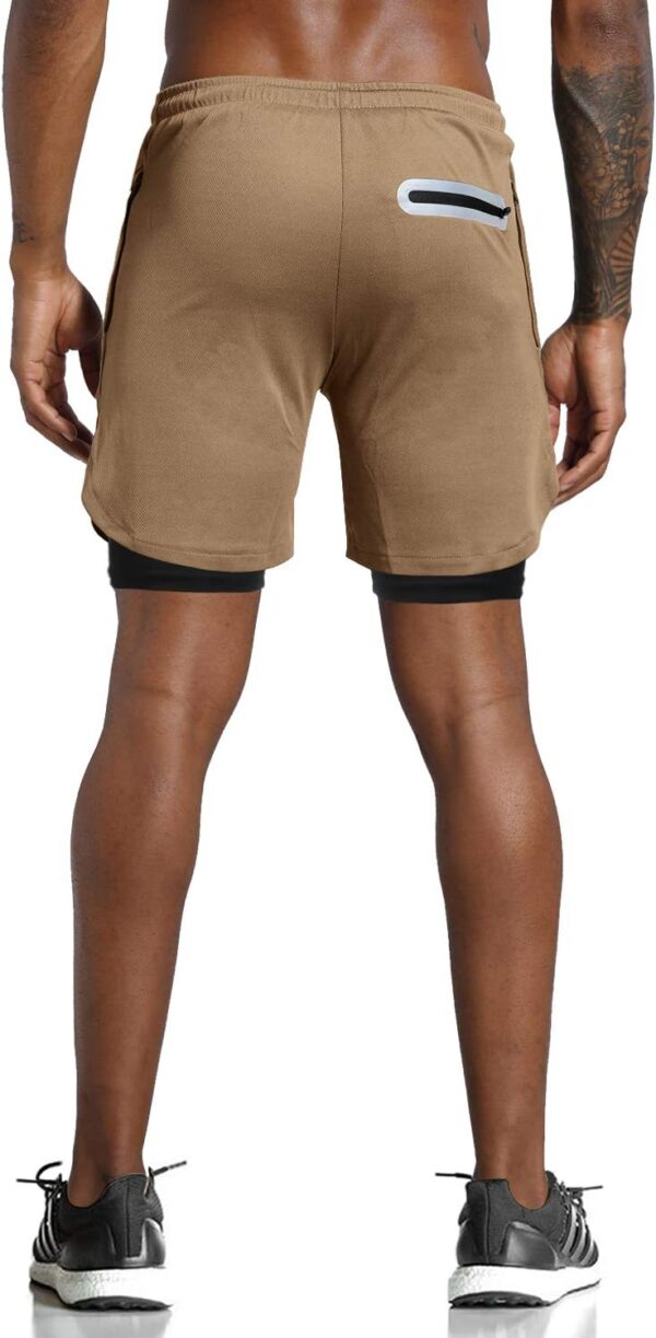 Leidowei Men's 2 in 1 Workout Running Shorts Lightweight Training Yoga Gym 7" Short with Zipper Pockets