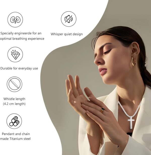 Breathing Necklace for Anxiety Stress Relief, Quit Smoking Tools Breathlace Cross Necklace, Stop Smoking Aids Breathing Necklace, Fum Vaporless Inhaler Meditation Tools Necklace Sliver