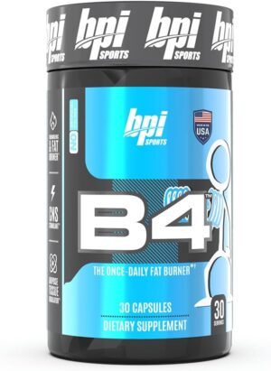 BPI Sports B4 – Extra-Strength Fat Burner – Keto-Friendly – Appetite Suppressant – Caffeine, Niacin, Quercetin, Yohimbine – 30 Servings – 710mg