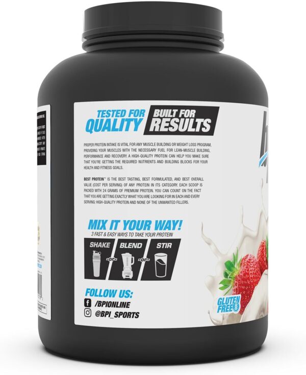 BPI Sports Best Protein – 100% Whey Protein Blend – Muscle Growth, Recovery, Meal Replacement – No Maltodextrin, No Fillers – Gluten Free – For Men & Women – Strawberries and Cream – 5.2 Pounds