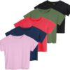 Real Essentials 5 Pack: Women's Dry Fit Crop Top - Short Sleeve Crew Neck Stretch Athletic Tee (Available in Plus Size)