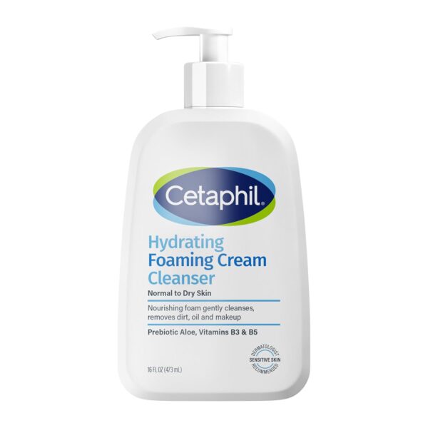 Cetaphil Cream to Foam Face Wash, Hydrating Foaming Cream Cleanser, 16 oz, For Normal to Dry, Sensitive Skin, with Soothing Prebiotic Aloe, Hypoallergenic, Fragrance Free