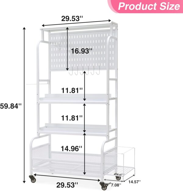 56'' Taller Home Gym Storage Organizer, Yoga Mat Storage Rack with Hanging Board, Exercise Workout Equipment Storage Stand for Home Gym, Dumbbell Holder Kettlebell Rack with Wheels and Hooks