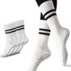 Flydo Pilates Grippy Socks with Grips for Women Yoga Non Slip Long Socks for Pure Barre, Ballet,Dance Workout 2-5 Pack