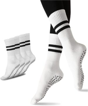 Flydo Pilates Grippy Socks with Grips for Women Yoga Non Slip Long Socks for Pure Barre, Ballet,Dance Workout 2-5 Pack