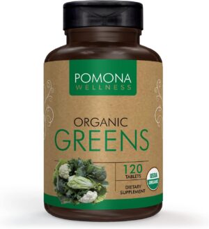 Pomona Wellness Super Greens Supplement, Full Of Superfood Vitamins & Minerals, Fruits & Vegetable, Greens Powder for Bloating and Digestion, Gut Health, USDA Organic, Non-GMO, 120 Tablets