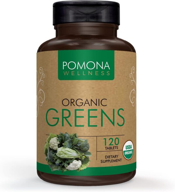 Pomona Wellness Super Greens Supplement, Full Of Superfood Vitamins & Minerals, Fruits & Vegetable, Greens Powder for Bloating and Digestion, Gut Health, USDA Organic, Non-GMO, 120 Tablets