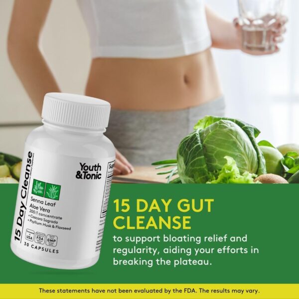 Youth & Tonic 15 Day Cleanse & Carb Matrix Support for Bloating, Gut & Metabolism Health, Break The Plateau, Feel Lighter & Energized, Colon Cleanser & Detox with ACV, Glucomannan, Chromium, 60 Pills
