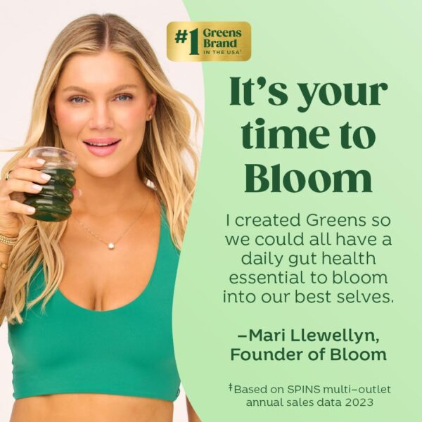 Bloom Nutrition Superfood Greens Powder, Digestive Enzymes with Probiotics and Prebiotics, Gut Health, Bloating Relief for Women, Chlorella, Juice Mix w/Beet Root Powder, 30 SVG, Orange Passionfruit