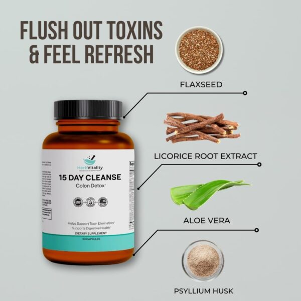 15-Day Colon Cleanse for Gut Health – Probiotics for Men & Women, Candida Cleanse, Aloe Vera, Licorice Root, Psyllium Husk – Supports Digestive & Immune Health, Detox & Kidney Cleanse