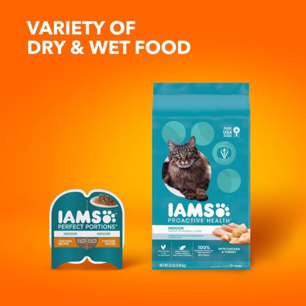 IAMS PROACTIVE HEALTH Adult Indoor Weight Control & Hairball Care Dry Cat Food with Chicken & Turkey Cat Kibble, 22 lb. Bag