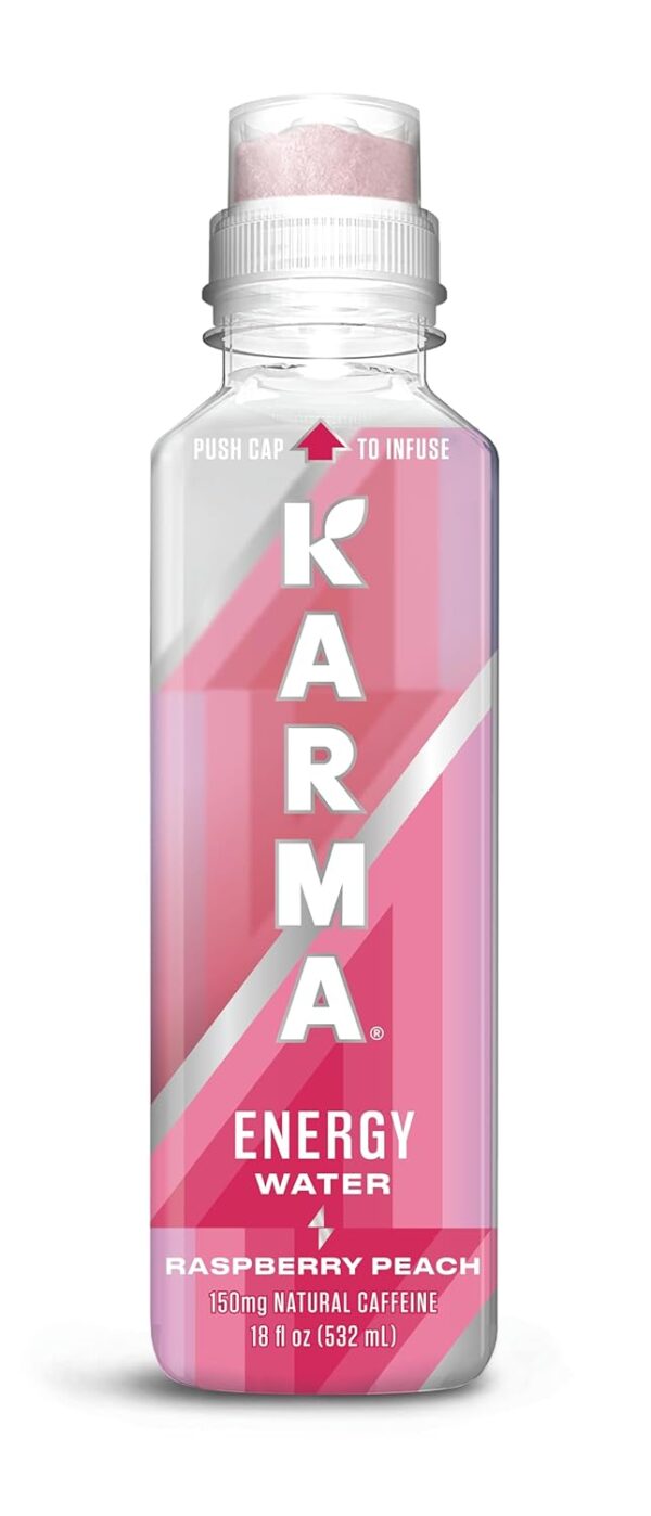 Karma Natural Energy Drink - 12 Pack, Raspberry Peach Caffeinated Water - Clean Focus & Energy Boost
