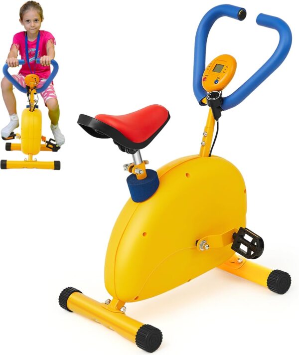 Meooeck Kids Exercise Bike Fitness Exercise Equipment for Kids Bike with Digital Display Toddler Sports Workout Equipment Bike Games for Beginners Children Toddler Indoor Outdoor Sport