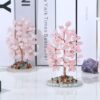 Rose Quartz Healing Crystal Tree of Life Natural Gemstone Agate Slice Base Copper Wire Wrapped Money Trees Pink Feng Shui Reiki Energy Decorations Home Office Room Desk Decor Gifts for Women Men
