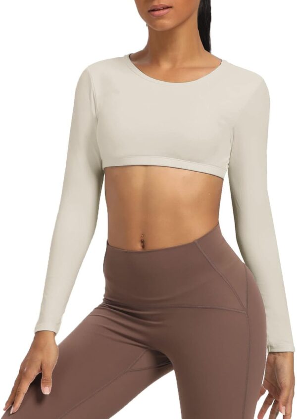 Aoxjox Long Sleeve Crop Tops for Women Clarissa Backless Workout Cropped T Shirt Top