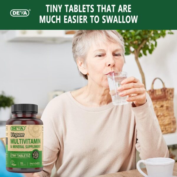 DEVA Tiny Tablets Vegan Vitamins Multivitamins for Women & Men, Multivitamin with Iron, Mineral Supplement, Vitamin C, Vitamin B Complex, Vitamin B12, Vitamin E, Zinc, Gluten Free, 90 Tablets