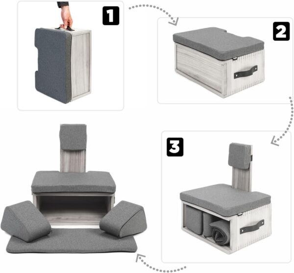 Box Meditation Floor Chair, Back Support, Knee and Hip Support, Knees, Portable and Lightweight (Gray)