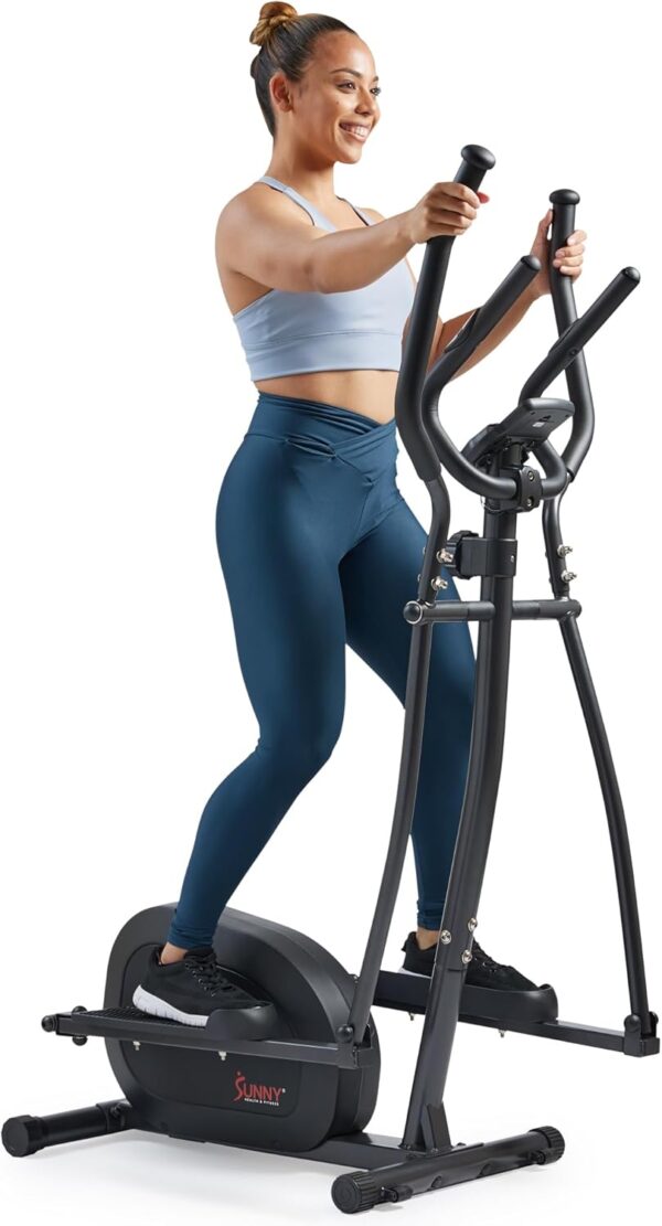 61wB4xT5LML._AC_SL1500_.jpg Sunny Health & Fitness 2-in-1 Smart Upright Elliptical Full-Body Exerciser w/Pulse Sensors, Home Cross-Training Cardio Workout Machine, Free SunnyFit App Bluetooth Link, Optional Long Stride Length