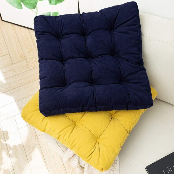 HIGOGOGO Square Meditation Pillow, Large Floor Pillow Solid Thick Tufted Seat Cushion for Balcony Bedroom Tatami Living Room, Navy, 22x22 Inch