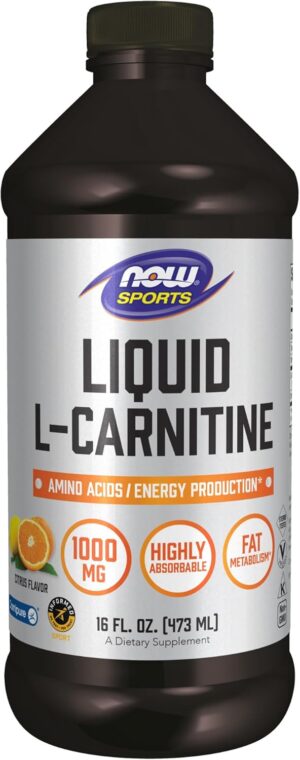 NOW Sports Nutrition, L-Carnitine Liquid 1000 mg, Highly Absorbable, Citrus, 16-Ounce
