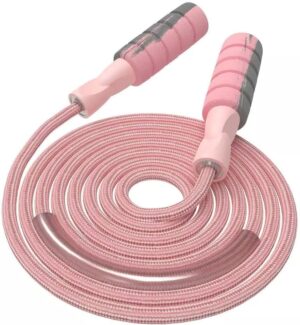 FITMYFAVO Jump Rope Cotton Adjustable Skipping Weighted jumprope for Women，Adult and Children Athletic Fitness Exercise Jumping Rope (Pink)