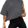 Women's Oversized Crop Tops Roll Hem Half Sleeve T-Shirts Drop Shoulder Casual Summer Tops