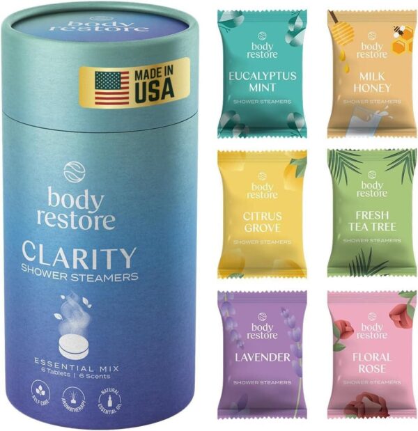 Body Restore Shower Steamers Aromatherapy 6 Pack - Easter Basket Stuffers, Relaxation Birthday Gifts for Mom, Dad, Best Friend, Travel Essentials, Stress Relief, Self Care - Variety