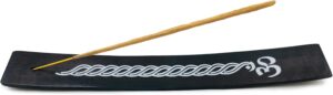 Incense Holder with Om Symbol - Black Wooden Tray with Painted White Om Design - for Incense Sticks, Meditation Accessories, Room Decor - 10 Inches