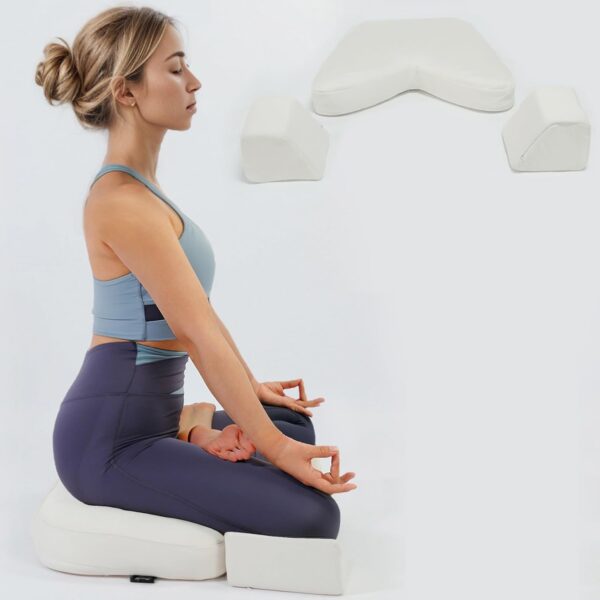 Syrinx Meditation Cushion - Organic Buckwheat Hull-Filled Cushion with Wedge Blocks, Perfect for Yoga, Meditation, Zen Practice, and Posture Support
