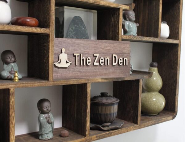 The Zen Den signs Room Decor Meditation in Progress Wall Hanging Sign,Inspirational Wooden Door Plaque for Yoga Studio Bedroom Decoration (Brown)