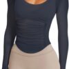 LASLULU Womens Active Long Sleeve Workout Tops Scoop Neck Athletic Yoga Gym Running Shirts Tops Cutout