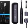 MOON Sonic Electric Toothbrush for Adults, 5 Smart Modes to Clean, Whiten, Massage and Polish Teeth, Rechargeable with Travel Case and 2 Toothbrush Heads, Black