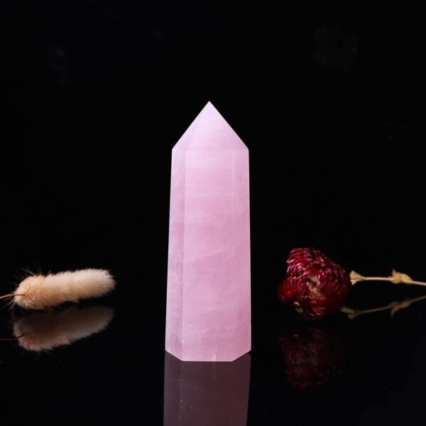 Runyangshi Large Rose Quartz Natural Healing Crystal Wand 4.72"-5" Crystals Tower 6 Faceted Single Point Crystal Prism Wand Natural Stones for Meditation Reiki Chakra Therapy Home Decor Gift
