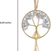 Healing Crystal Ornament Tree of Life Natural Aquamarine Tree of Life Charm Car Rearview Mirror Accessories Hippie Boho Interior Room Wall Ornament Meditation Good Luck Decoration
