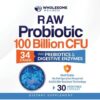 Organic Raw Probiotics 100 Billion CFU, Dr Formulated for Women and Men, Complete Adult Supplement with Prebiotics and Digestive Enzymes; 30 Capsules, Shelf Stable
