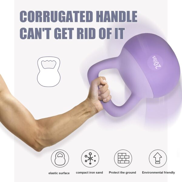 soges PVC One-Piece Kettlebell with Wide Handles, Strength Training Kettlebells 5lb to 35lb Optional for Women of Different Levels, Iron Sand Filled Soft Kettlebell