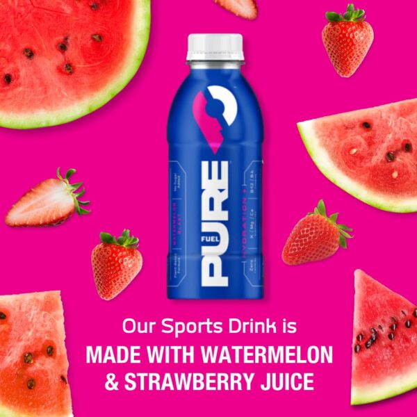 Pure Fuel Hydration Drinks Watermelon Blast - Plant-Based Healthy Electrolyte Drinks with B-Vitamins - No Added Sugar - 12 Pack x 16.9 fl oz Bottles