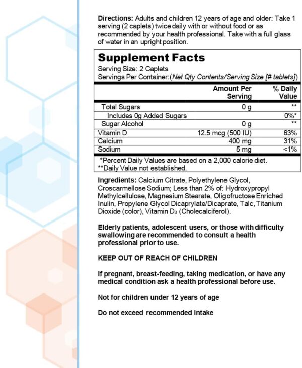 Citracal Petites, 400 mg Calcium Citrate, Easily Absorbed and Highly Soluble with 12.5 mcg (500 IU) Vitamin D3, Bone Health Support for Ages 12+, Smaller and Easier to Swallow Caplets, 375 Count